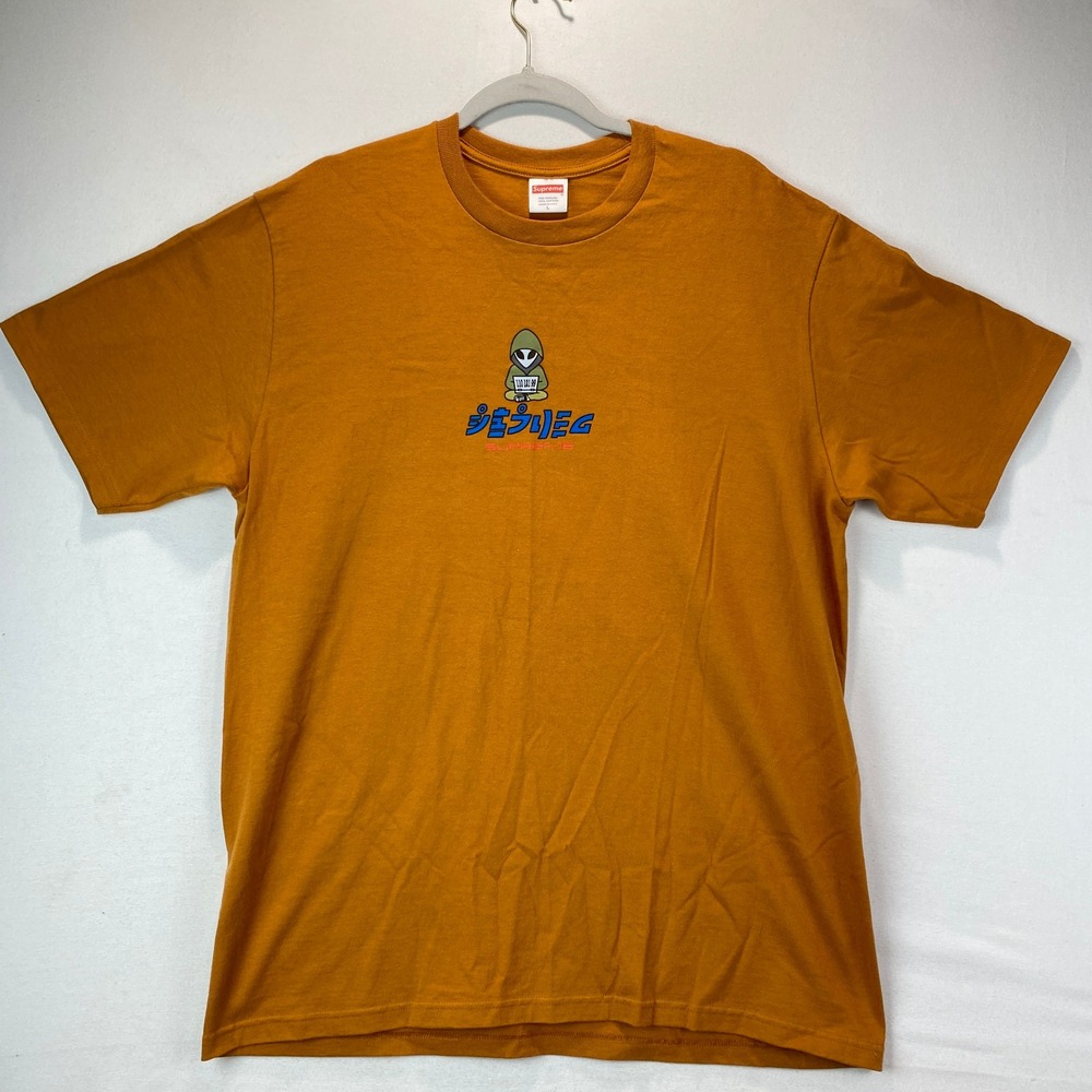 Supreme Cyber Alien Graphic Men Size L Orange Cotton Short Sleeve Tee Streetwear